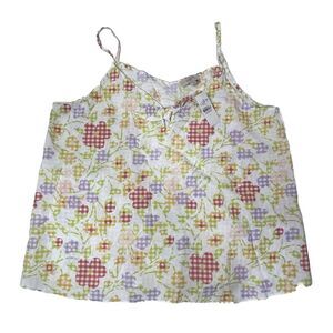 Loft Tank Top Tie Front Floral V-Neck Babydoll Spaghetti Strap Womens Large NWT